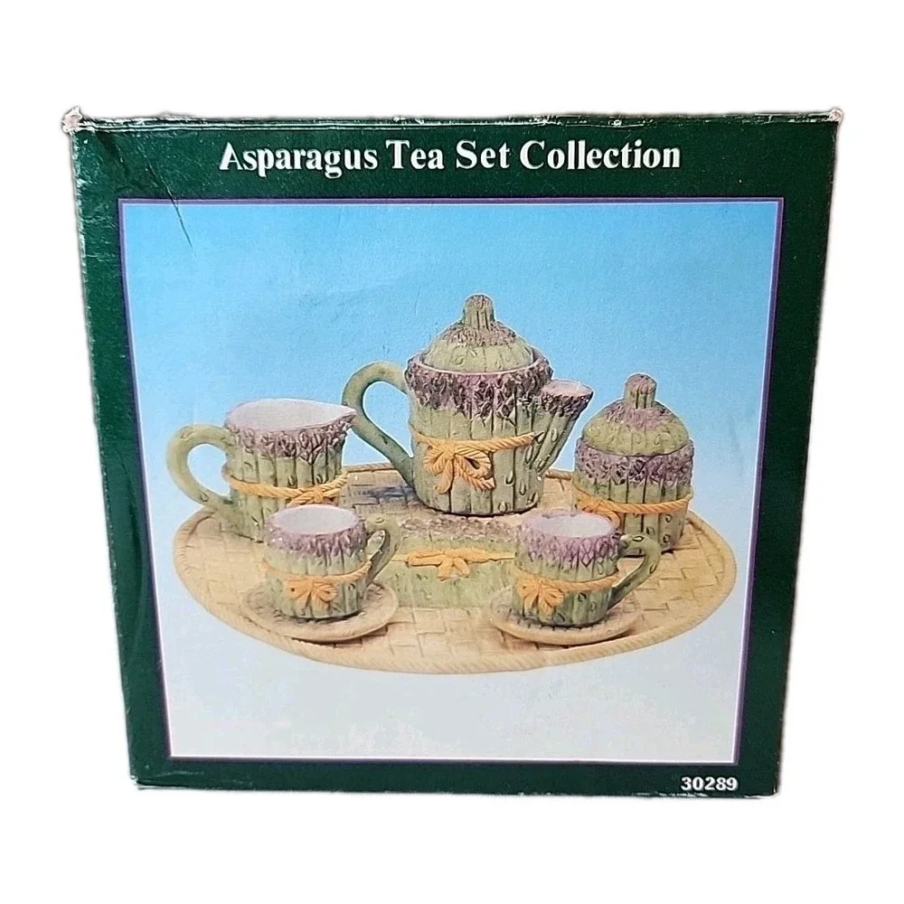 VTG '95 Young's Asparagus Tea Set Doll House Fairy Garden Mini Tea Set Fun Gift
